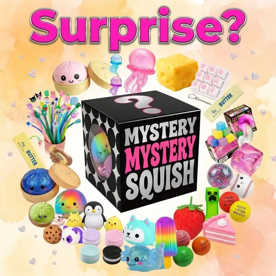 TOT 2026 Surprise Mystery Squish Box, Mixed Food & Cute Animal Soft Squeeze Anxiety Relief Toy, All Ages Collectible Surprise Holiday Gift Pack